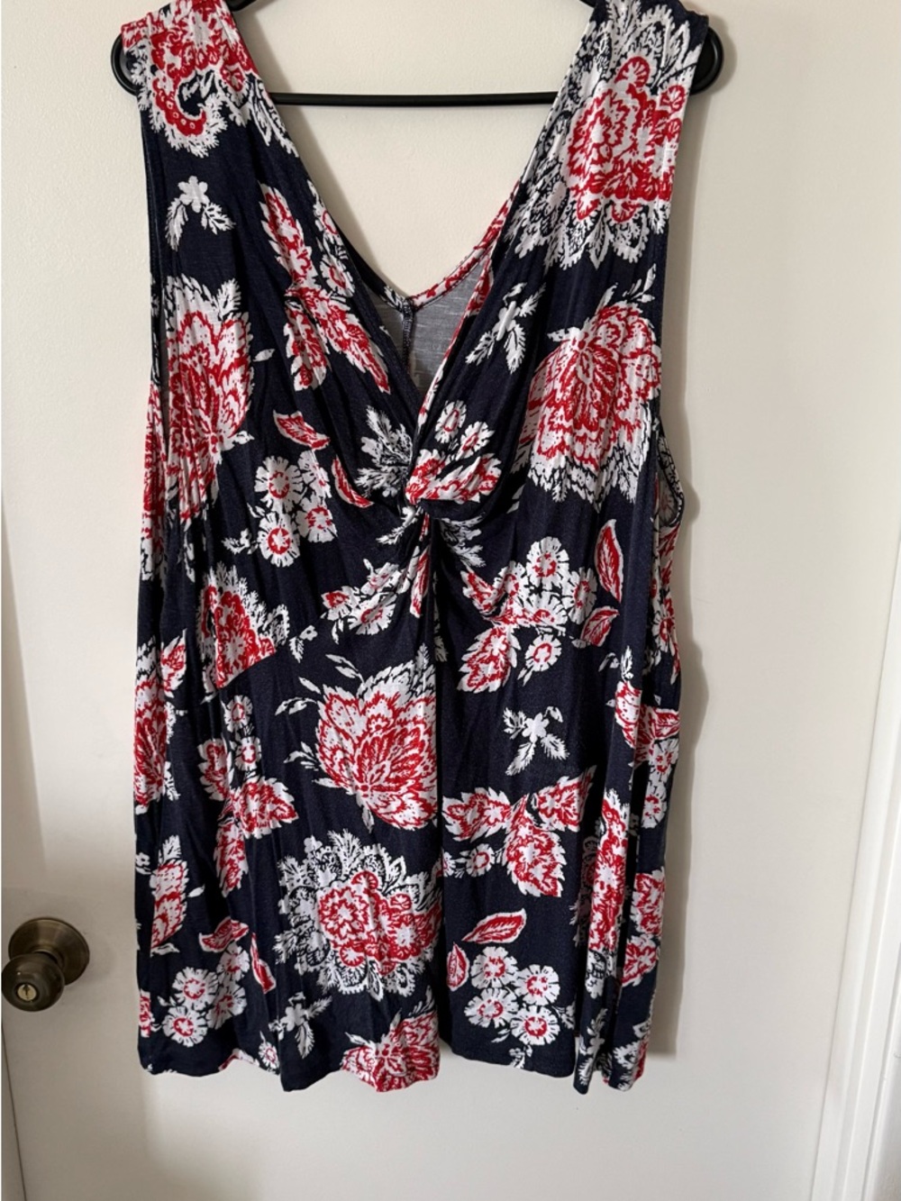 Lane Bryant Red White Blue Floral Tank Top Blouse Plus Size 26/28W
